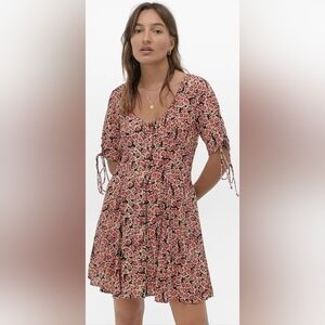 Free People | Red Lace Up Floral Button Down Dress with Pockets, Size S NWT